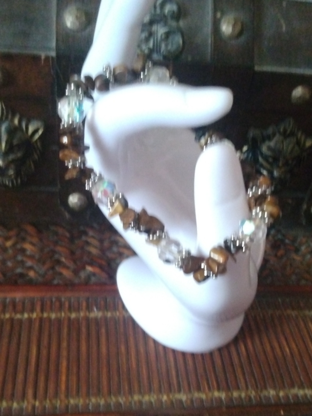 Brown Tiger Eye and Crystal Stretch Bracelet
